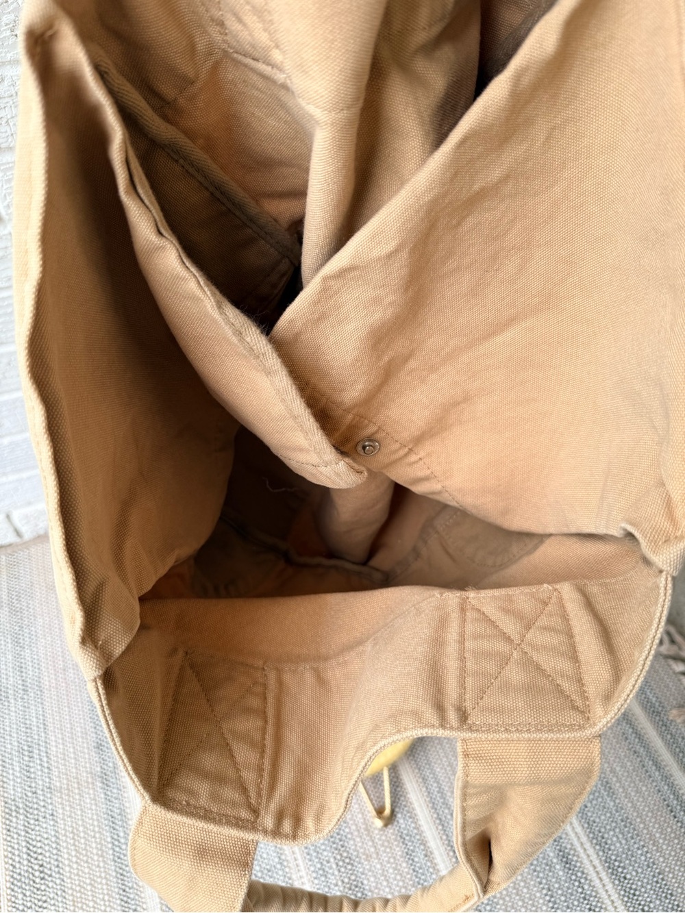 J.CREW Canvas Tote Bag Tan Khaki Large Weekender Vintage Snap Thick Cotton - Picture 7 of 7